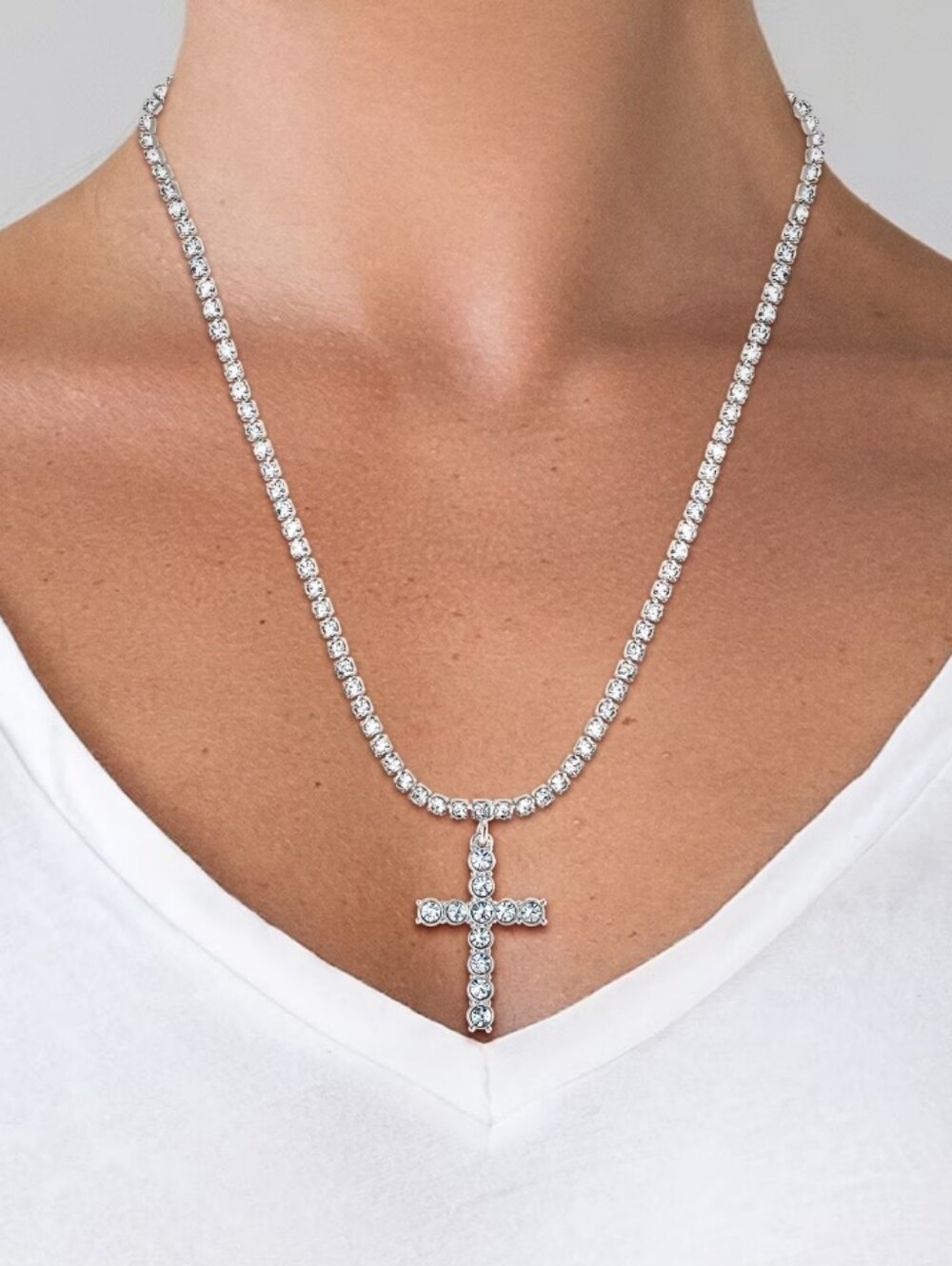 Jessica Simpson Women's Pavé Cubic Zirconia Cross Necklace
